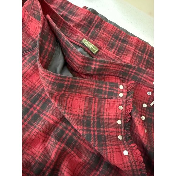 Eddie Bauer Skirt Womens 18 Red Wool Plaid Maxi Fringed Blanket Wrap Preppy Acad - Picture 7 of 7